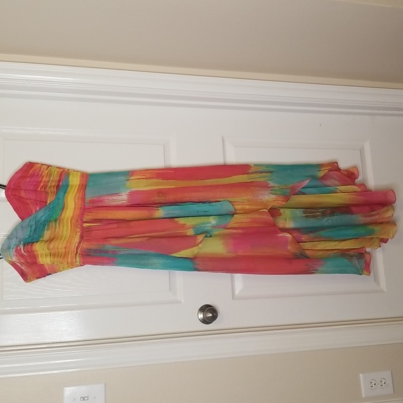Laundry By Shelli Segal Multi Color Chiffon Strapless High Low Maxi Dress - Picture 2 of 13
